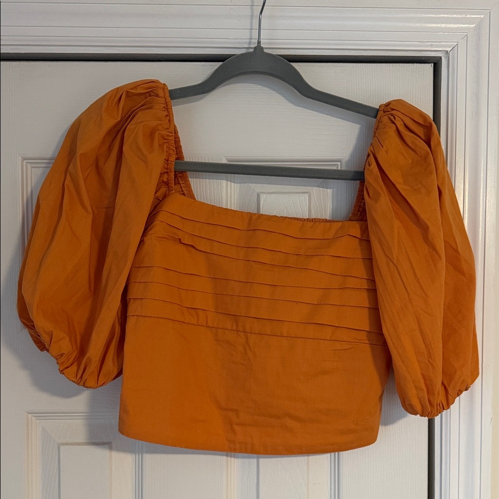 Abercrombie & Fitch Orange Puff Sleeve Square Neck Crop Top